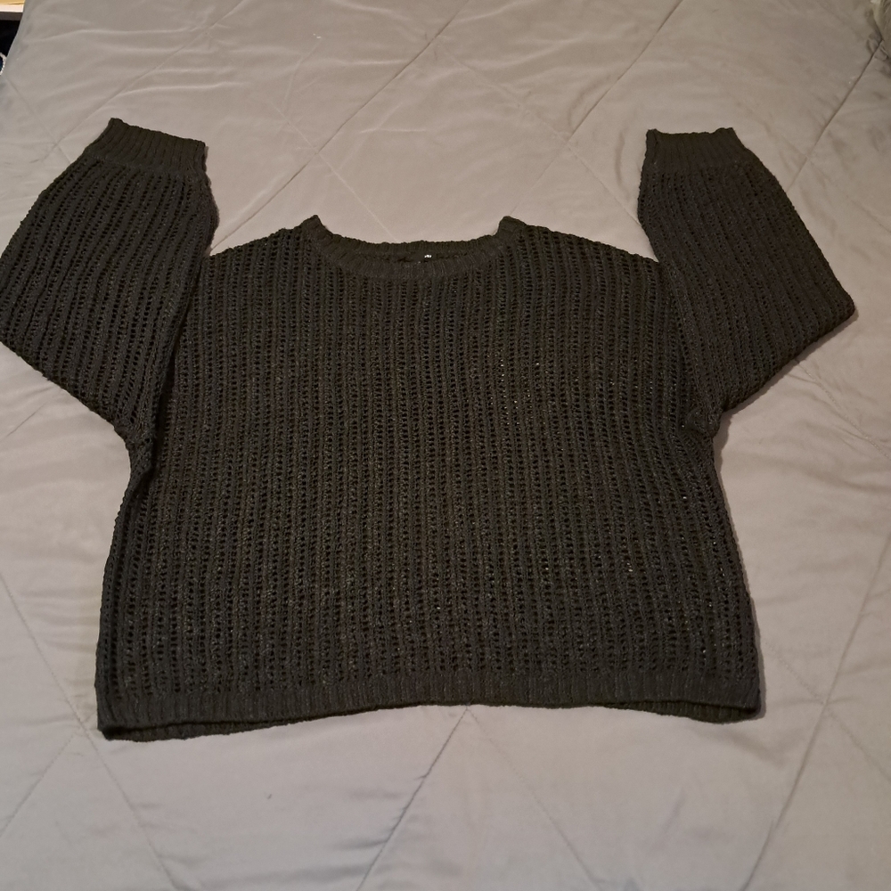 Blu Pepper Womens Open knit black oversized boxy sweater balloon sleeve size L.